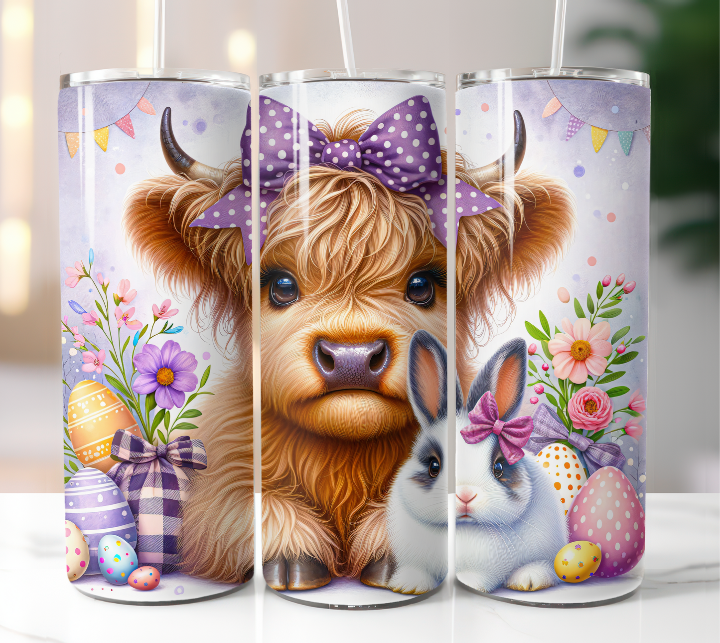 Easter Highland With Bunny 20oz Tumbler