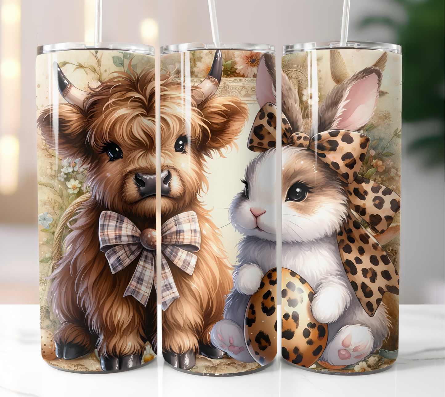 Easter Highland Cow With Bunny 20oz Tumbler