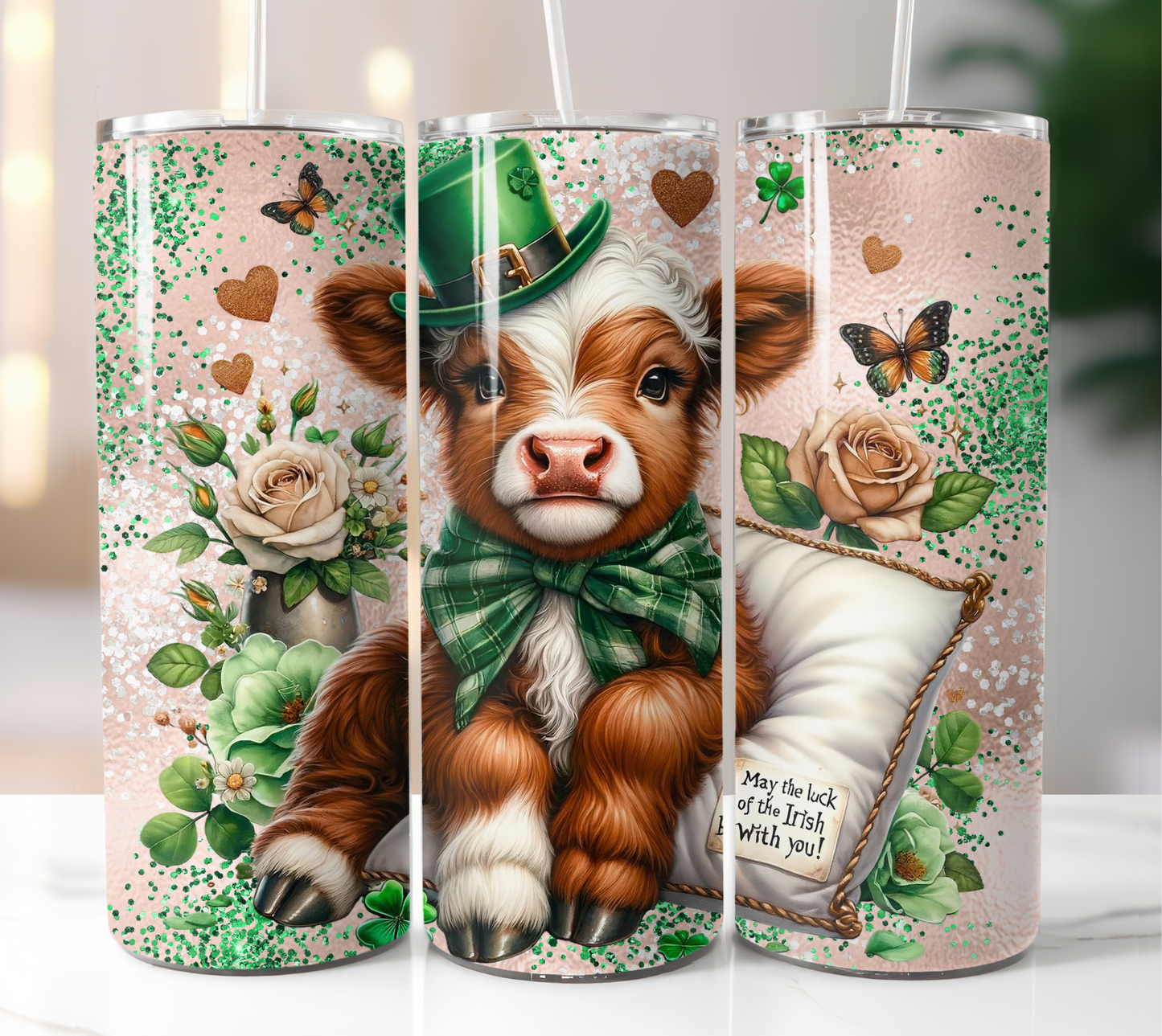 Happy St, Patrick's Day Highland Cow 20oz Tumbler