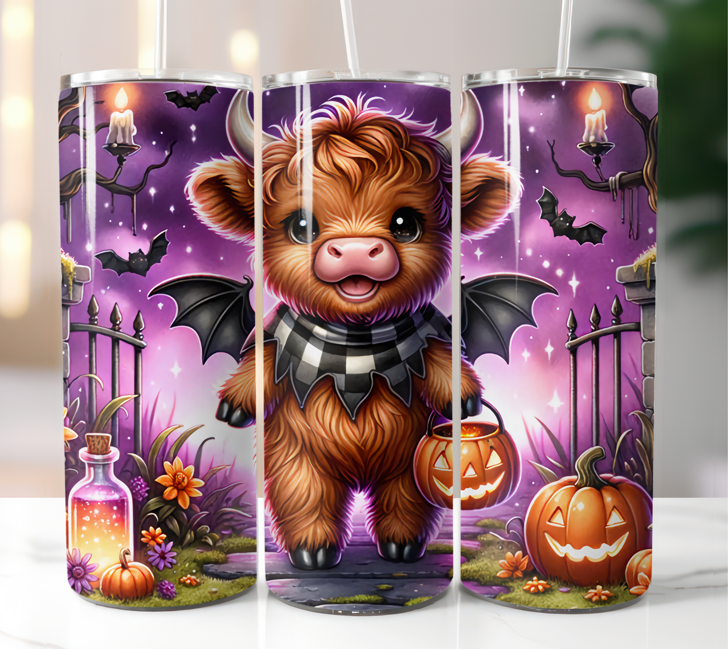 Highland Cow Bat 20oz Tumbler