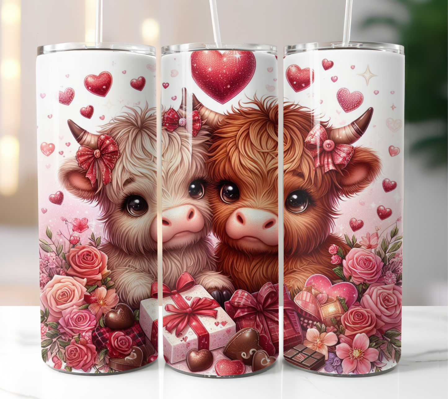 Valentines Highland Cow 20oz Tumble