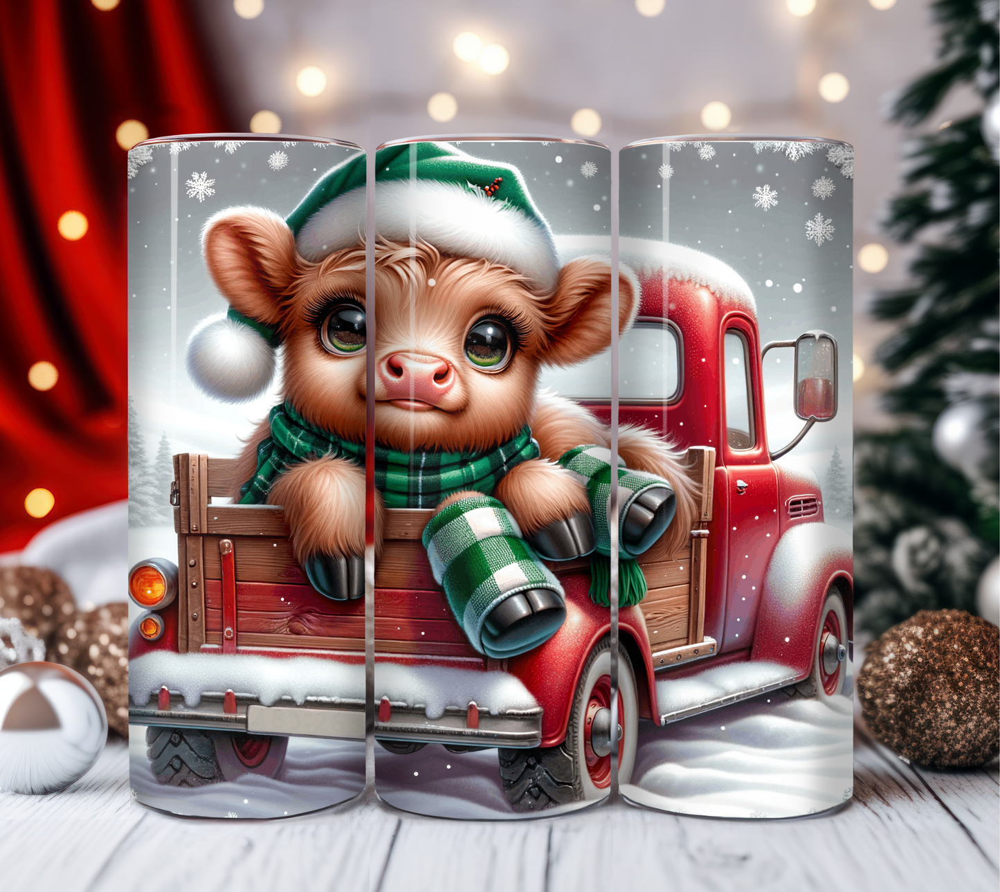 Christmas Highland Cow In A Truck 20oz Tumbler