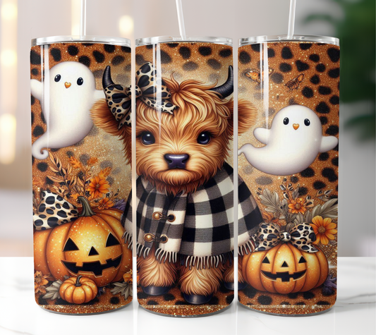 Highland Cow And Ghost And Pumpkin 20oz Tumbler
