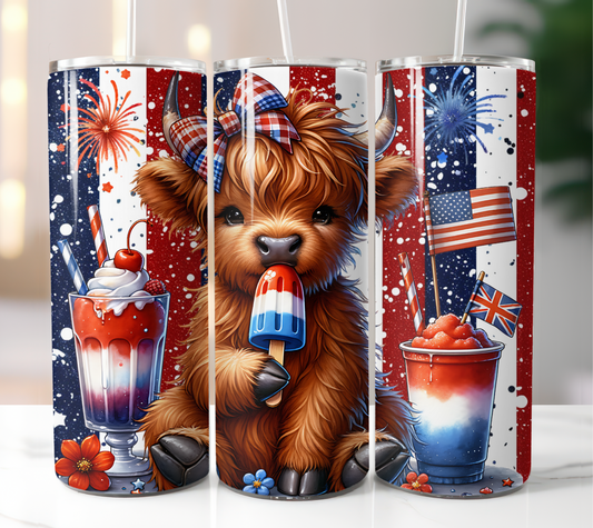 July  4th highland cow 20oz tumbler