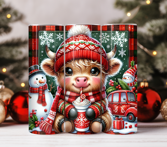 Merry Christmas Highland Cow 20oz Tumbler