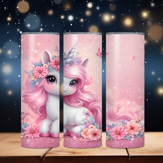 Pink Unicorn  20 Oz Skinny Tumbler