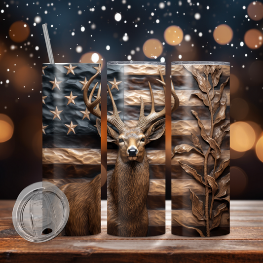 3D American Flag 20 Oz Skinny Tumbler