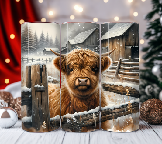 Winter Highland Cow Tumbler